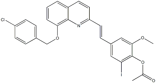 4-(2-{8-[(4-chlorobenzyl)oxy]-2-quinolinyl}vinyl)-2-iodo-6-methoxyphenyl acetate Struktur