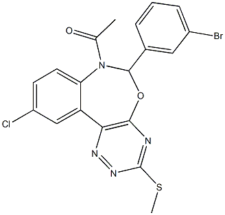 7-acetyl-6-(3-bromophenyl)-10-chloro-3-(methylsulfanyl)-6,7-dihydro[1,2,4]triazino[5,6-d][3,1]benzoxazepine Struktur
