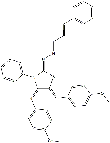 3-phenylacrylaldehyde {4,5-bis[(4-methoxyphenyl)imino]-3-phenyl-1,3-thiazolidin-2-ylidene}hydrazone Struktur