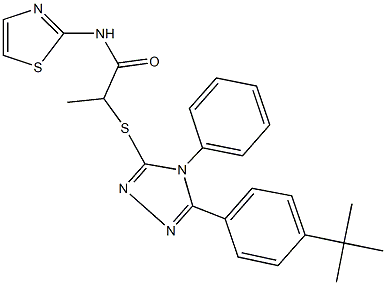 2-{[5-(4-tert-butylphenyl)-4-phenyl-4H-1,2,4-triazol-3-yl]sulfanyl}-N-(1,3-thiazol-2-yl)propanamide Struktur