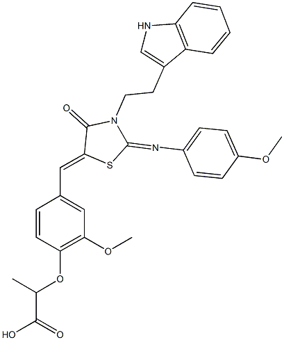 667869-69-4 2-[4-({3-[2-(1H-indol-3-yl)ethyl]-2-[(4-methoxyphenyl)imino]-4-oxo-1,3-thiazolidin-5-ylidene}methyl)-2-methoxyphenoxy]propanoic acid