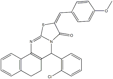 7-(2-chlorophenyl)-10-(4-methoxybenzylidene)-5,7-dihydro-6H-benzo[h][1,3]thiazolo[2,3-b]quinazolin-9(10H)-one Struktur
