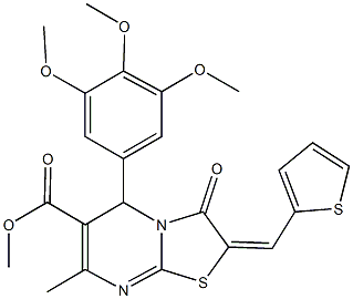 methyl 7-methyl-3-oxo-2-(2-thienylmethylene)-5-(3,4,5-trimethoxyphenyl)-2,3-dihydro-5H-[1,3]thiazolo[3,2-a]pyrimidine-6-carboxylate Struktur