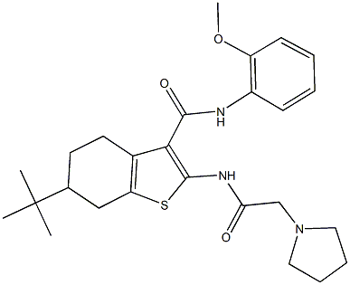 6-tert-butyl-N-(2-methoxyphenyl)-2-[(pyrrolidin-1-ylacetyl)amino]-4,5,6,7-tetrahydro-1-benzothiophene-3-carboxamide Struktur