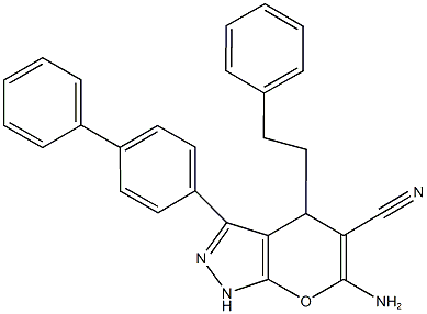 667903-97-1 6-amino-3-[1,1'-biphenyl]-4-yl-4-(2-phenylethyl)-1,4-dihydropyrano[2,3-c]pyrazole-5-carbonitrile