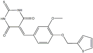 5-[3-methoxy-4-(2-thienylmethoxy)benzylidene]-2-thioxodihydro-4,6(1H,5H)-pyrimidinedione Struktur