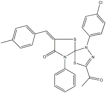 3-acetyl-1-(4-chlorophenyl)-7-(4-methylbenzylidene)-9-phenyl-4,6-dithia-1,2,9-triazaspiro[4.4]non-2-en-8-one|