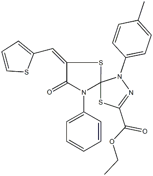 667907-93-9 ethyl 1-(4-methylphenyl)-8-oxo-9-phenyl-7-(thien-2-ylmethylene)-4,6-dithia-1,2,9-triazaspiro[4.4]non-2-ene-3-carboxylate