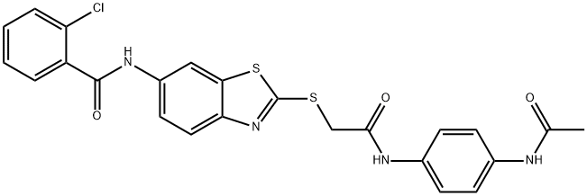 N-[2-({2-[4-(acetylamino)anilino]-2-oxoethyl}sulfanyl)-1,3-benzothiazol-6-yl]-2-chlorobenzamide Structure