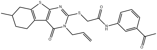 N-(3-acetylphenyl)-2-[(3-allyl-7-methyl-4-oxo-3,4,5,6,7,8-hexahydro[1]benzothieno[2,3-d]pyrimidin-2-yl)sulfanyl]acetamide Structure