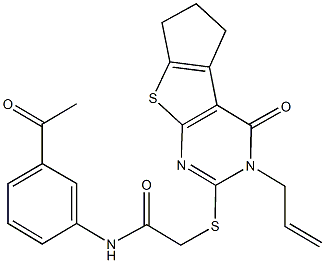 N-(3-acetylphenyl)-2-[(3-allyl-4-oxo-3,5,6,7-tetrahydro-4H-cyclopenta[4,5]thieno[2,3-d]pyrimidin-2-yl)sulfanyl]acetamide Struktur