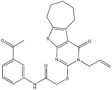 N-(3-acetylphenyl)-2-[(3-allyl-4-oxo-3,5,6,7,8,9-hexahydro-4H-cyclohepta[4,5]thieno[2,3-d]pyrimidin-2-yl)sulfanyl]acetamide Struktur