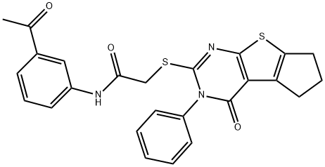 N-(3-acetylphenyl)-2-[(4-oxo-3-phenyl-3,5,6,7-tetrahydro-4H-cyclopenta[4,5]thieno[2,3-d]pyrimidin-2-yl)sulfanyl]acetamide Struktur