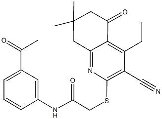 N-(3-acetylphenyl)-2-[(3-cyano-4-ethyl-7,7-dimethyl-5-oxo-5,6,7,8-tetrahydro-2-quinolinyl)sulfanyl]acetamide Structure