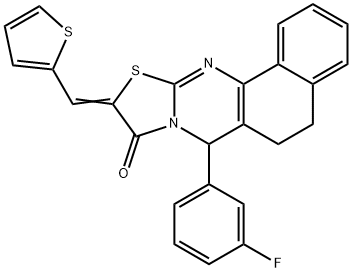 7-(3-fluorophenyl)-10-(2-thienylmethylene)-5,7-dihydro-6H-benzo[h][1,3]thiazolo[2,3-b]quinazolin-9(10H)-one,667913-97-5,结构式