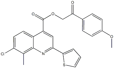 2-(4-methoxyphenyl)-2-oxoethyl 7-chloro-8-methyl-2-(2-thienyl)-4-quinolinecarboxylate Struktur