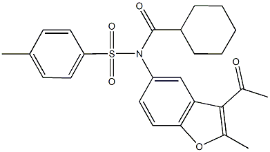 N-(3-acetyl-2-methyl-1-benzofuran-5-yl)-N-(cyclohexylcarbonyl)-4-methylbenzenesulfonamide Struktur