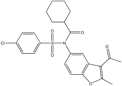N-(3-acetyl-2-methyl-1-benzofuran-5-yl)-4-chloro-N-(cyclohexylcarbonyl)benzenesulfonamide Struktur