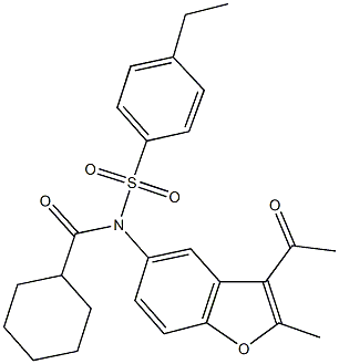 N-(3-acetyl-2-methyl-1-benzofuran-5-yl)-N-(cyclohexylcarbonyl)-4-ethylbenzenesulfonamide Struktur