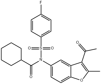 N-(3-acetyl-2-methyl-1-benzofuran-5-yl)-N-(cyclohexylcarbonyl)-4-fluorobenzenesulfonamide Struktur