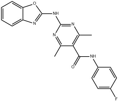 2-(1,3-benzoxazol-2-ylamino)-N-(4-fluorophenyl)-4,6-dimethyl-5-pyrimidinecarboxamide|