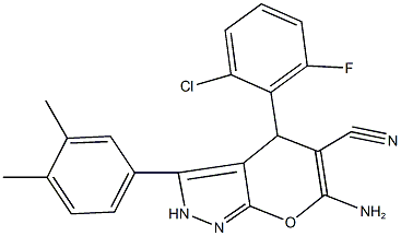 674806-97-4 6-amino-4-(2-chloro-6-fluorophenyl)-3-(3,4-dimethylphenyl)-2,4-dihydropyrano[2,3-c]pyrazole-5-carbonitrile