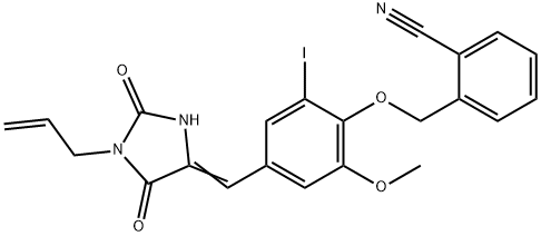 2-({4-[(1-allyl-2,5-dioxo-4-imidazolidinylidene)methyl]-2-iodo-6-methoxyphenoxy}methyl)benzonitrile,677759-59-0,结构式