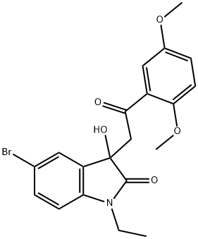 5-bromo-3-[2-(2,5-dimethoxyphenyl)-2-oxoethyl]-1-ethyl-3-hydroxy-1,3-dihydro-2H-indol-2-one,690214-01-8,结构式