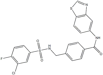 N-(1,3-benzothiazol-5-yl)-4-({[(3-chloro-4-fluorophenyl)sulfonyl]amino}methyl)benzamide Struktur