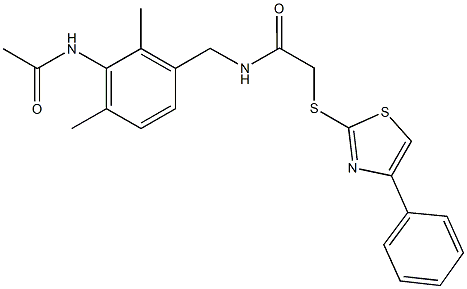 N-[3-(acetylamino)-2,4-dimethylbenzyl]-2-[(4-phenyl-1,3-thiazol-2-yl)sulfanyl]acetamide Struktur