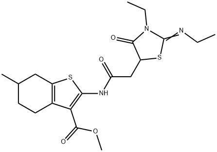 methyl 2-({[3-ethyl-2-(ethylimino)-4-oxo-1,3-thiazolidin-5-yl]acetyl}amino)-6-methyl-4,5,6,7-tetrahydro-1-benzothiophene-3-carboxylate,691377-81-8,结构式