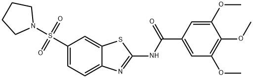 3,4,5-trimethoxy-N-[6-(1-pyrrolidinylsulfonyl)-1,3-benzothiazol-2-yl]benzamide 结构式