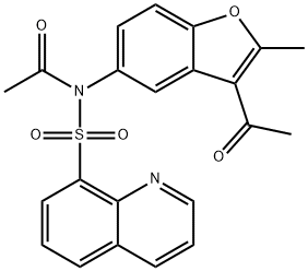 N-acetyl-N-(3-acetyl-2-methyl-1-benzofuran-5-yl)-8-quinolinesulfonamide Struktur