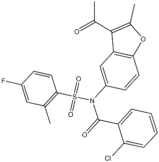 N-(3-acetyl-2-methyl-1-benzofuran-5-yl)-N-(2-chlorobenzoyl)-4-fluoro-2-methylbenzenesulfonamide Struktur