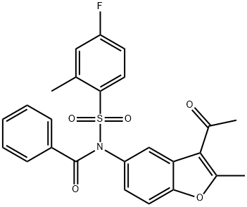 N-(3-acetyl-2-methyl-1-benzofuran-5-yl)-N-benzoyl-4-fluoro-2-methylbenzenesulfonamide Struktur