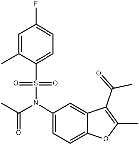 N-acetyl-N-(3-acetyl-2-methyl-1-benzofuran-5-yl)-4-fluoro-2-methylbenzenesulfonamide Struktur