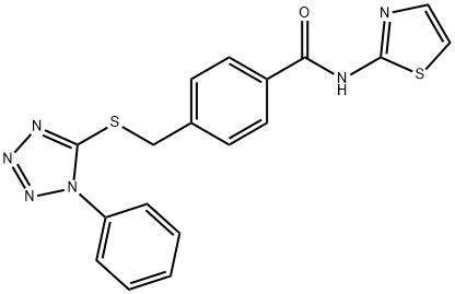 4-{[(1-phenyl-1H-tetraazol-5-yl)sulfanyl]methyl}-N-(1,3-thiazol-2-yl)benzamide 结构式