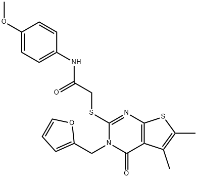 2-{[3-(2-furylmethyl)-5,6-dimethyl-4-oxo-3,4-dihydrothieno[2,3-d]pyrimidin-2-yl]sulfanyl}-N-(4-methoxyphenyl)acetamide,720677-85-0,结构式