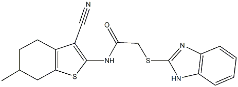 2-(1H-benzimidazol-2-ylsulfanyl)-N-(3-cyano-6-methyl-4,5,6,7-tetrahydro-1-benzothien-2-yl)acetamide Struktur