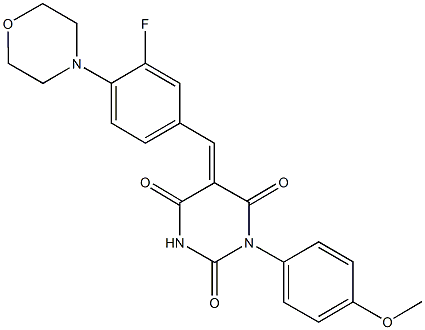 5-[3-fluoro-4-(4-morpholinyl)benzylidene]-1-(4-methoxyphenyl)-2,4,6(1H,3H,5H)-pyrimidinetrione Structure