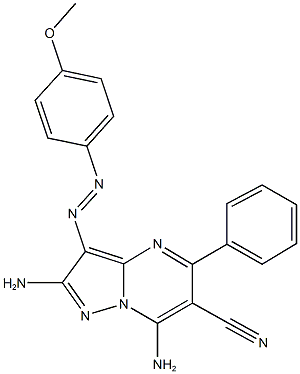 2,7-diamino-3-[(4-methoxyphenyl)diazenyl]-5-phenylpyrazolo[1,5-a]pyrimidine-6-carbonitrile Struktur