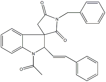 1-acetyl-1'-benzyl-2-styryl-spiro[indoline-3,3'-pyrrolidine]-2',5'-dione Structure