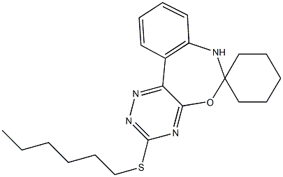 3-(hexylthio)-6,7-dihydrospiro([1,2,4]triazino[5,6-d][3,1]benzoxazepine-6,1'-cyclohexane) 结构式
