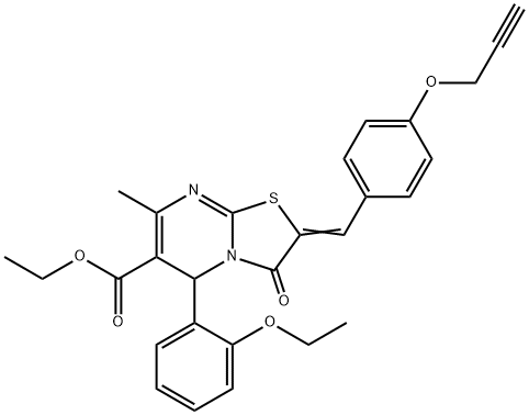 ethyl5-(2-ethoxyphenyl)-7-methyl-3-oxo-2-[4-(2-propynyloxy)benzylidene]-2,3-dihydro-5H-[1,3]thiazolo[3,2-a]pyrimidine-6-carboxylate,723292-35-1,结构式