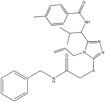 N-[1-(4-allyl-5-{[2-(benzylamino)-2-oxoethyl]sulfanyl}-4H-1,2,4-triazol-3-yl)-2-methylpropyl]-4-methylbenzamide 化学構造式