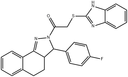 1H-benzimidazol-2-yl 2-[3-(4-fluorophenyl)-3,3a,4,5-tetrahydro-2H-benzo[g]indazol-2-yl]-2-oxoethyl sulfide Structure