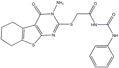 N-{[(3-amino-4-oxo-3,4,5,6,7,8-hexahydro[1]benzothieno[2,3-d]pyrimidin-2-yl)sulfanyl]acetyl}-N'-phenylurea 化学構造式