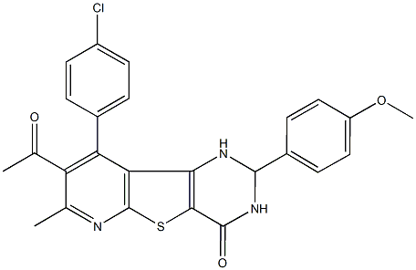 8-acetyl-9-(4-chlorophenyl)-2-(4-methoxyphenyl)-7-methyl-2,3-dihydropyrido[3',2':4,5]thieno[3,2-d]pyrimidin-4(1H)-one Structure