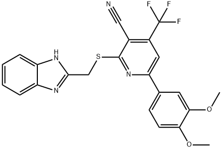 2-[(1H-benzimidazol-2-ylmethyl)sulfanyl]-6-(3,4-dimethoxyphenyl)-4-(trifluoromethyl)nicotinonitrile Structure