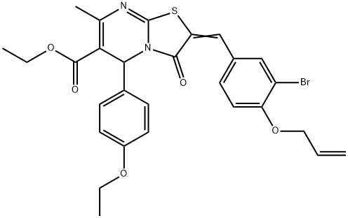 ethyl2-[4-(allyloxy)-3-bromobenzylidene]-5-(4-ethoxyphenyl)-7-methyl-3-oxo-2,3-dihydro-5H-[1,3]thiazolo[3,2-a]pyrimidine-6-carboxylate Struktur